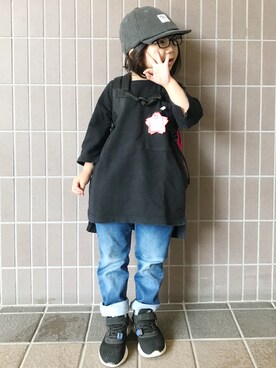「no brand（ノーブランド）のアイテム（スウェット）」を使った、碧花＊瑚花さん（キッズ・90cm）の春コーディネート