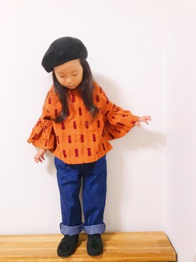 「アイテム（バレエシューズ、ブラック系）」を使った、hiii-naさん（キッズ・90cm）の秋コーディネート