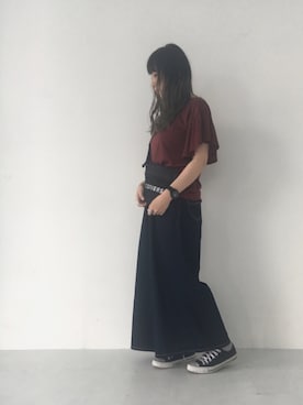 「E hyphen world gallery（イーハイフンワールドギャラリー）のアイテム（Tシャツ/カットソー）」を使った、ユナさん（レディース・155cm）の夏コーディネート