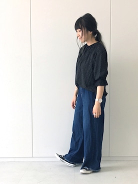 「E hyphen world gallery（イーハイフンワールドギャラリー）のアイテム（シャツ/ブラウス）」を使った、ユナさん（レディース・155cm）の夏コーディネート