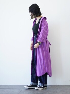 シャツワンピースを使った 紫 の人気ファッションコーディネート ユーザー ショップスタッフ Wear