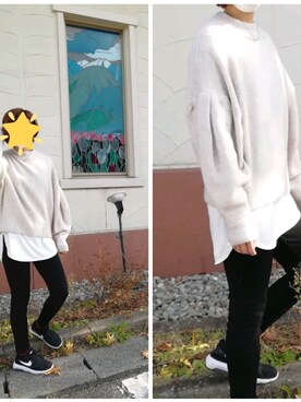 「H&M（エイチ・アンド・エム）のアイテム（ニット/セーター、ベージュ系）」を使った、ゆきんこさん（レディース・160cm）の秋コーディネート