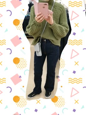 「H&M（エイチ・アンド・エム）のアイテム（ニット/セーター、グリーン系）」を使った、ゆきんこさん（レディース・160cm）の秋コーディネート