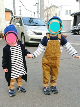 「GLOBAL WORK（グローバルワーク）のアイテム（オールインワン・サロペット）」を使った、sanaさん（キッズ・70cm）の冬コーディネート