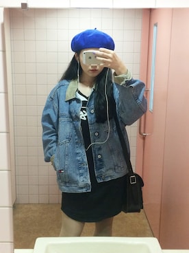 「TOMMY HILFIGER」｜「アイテム（ハンチング/ベレー帽）」を使った、にいなさん（レディース・156cm）の冬コーディネート