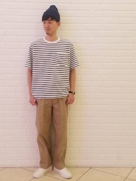 「マリン」｜「アイテム（ニットキャップ/ビーニー）」を使った、タナカさん（メンズ・173cm）の春コーディネート