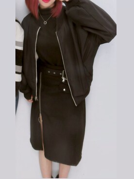 「BLACKBUNNYSのアイテム（スカート、ブラック系）」を使った、AIRIさん（レディース・153cm）の春コーディネート