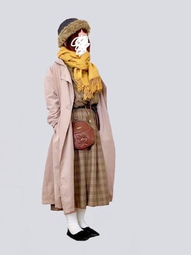 「チェックワンピース」｜「アイテム（トレンチコート）」を使った、晴-haru-さん（レディース・148cm）の冬コーディネート