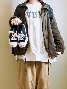「Honeys（ハニーズ）のアイテム（その他アウター、グリーン系）」を使った、晴-haru-さん（レディース・148cm）の春コーディネート