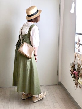 「麦わら帽子」｜「アイテム（ジャンパースカート）」を使った、晴-haru-さん（レディース・148cm）の夏コーディネート