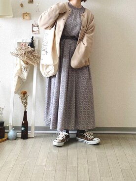 「Samansa Mos2 blue（サマンサモスモスブルー）のアイテム（ノーカラージャケット）」を使った、晴-haru-さん（レディース・148cm）の春コーディネート