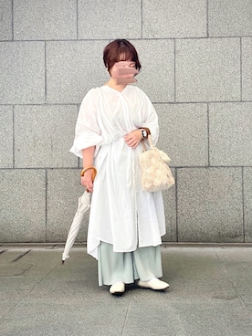 「SENSE OF PLACE by URBAN RESEARCH（センスオブプレイスバイアーバンリサーチ）のスクエアトウセンターシームフラットシューズ（パンプス）」を使った、晴-haru-さん（レディース・148cm）の夏コーディネート