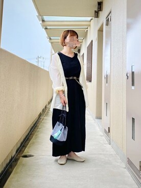 「SENSE OF PLACE by URBAN RESEARCH（センスオブプレイスバイアーバンリサーチ）のスクエアトウセンターシームフラットシューズ（パンプス）」を使った、晴-haru-さん（レディース・148cm）の夏コーディネート