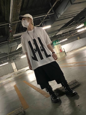 「ブラック×ホワイト」｜「アイテム（キャップ）」を使った、かいさん（メンズ・168cm）の春コーディネート
