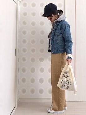 「go slow caravan（ゴースローキャラバン）のアイテム（デニムジャケット）」を使った、Ⓜ︎さん（レディース・153cm）の春コーディネート