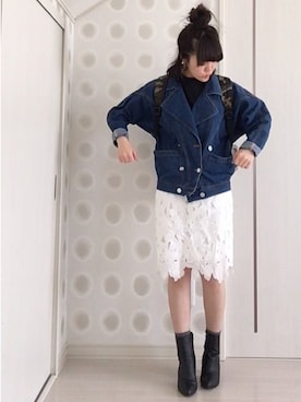 「ハーフアップ」｜「アイテム（ブルゾン）」を使った、Ⓜ︎さん（レディース・153cm）の春コーディネート