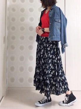 「go slow caravan（ゴースローキャラバン）のアイテム（デニムジャケット）」を使った、Ⓜ︎さん（レディース・153cm）の春コーディネート