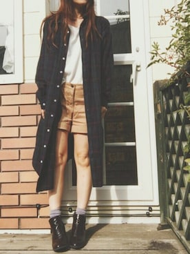 「タータンチェック」｜「アイテム（シャツワンピース）」を使った、Ⓜ︎さん（レディース・152cm）の秋コーディネート