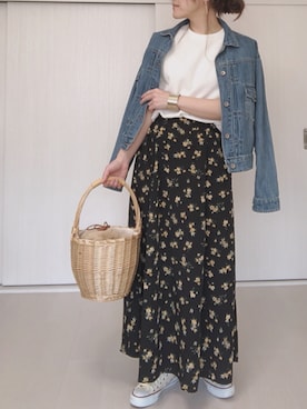 「go slow caravan（ゴースローキャラバン）のアイテム（デニムジャケット）」を使った、Ⓜ︎さん（レディース・152cm）の春コーディネート