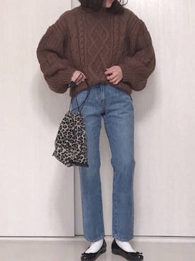 「zozoデニム」｜「アイテム（バレエシューズ）」を使った、Ⓜ︎さん（レディース・152cm）の冬コーディネート