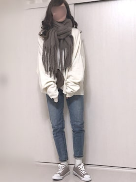 「zozoデニム」｜「アイテム（スウェット）」を使った、Ⓜ︎さん（レディース・152cm）の冬コーディネート