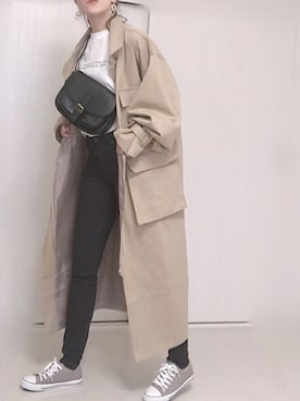 「ロングジャケット」｜「アイテム（その他アウター）」を使った、Ⓜ︎さん（レディース・152cm）の春コーディネート