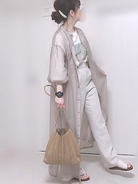 「プリーツバッグ」｜「アイテム（シャツワンピース）」を使った、Ⓜ︎さん（レディース・152cm）の夏コーディネート