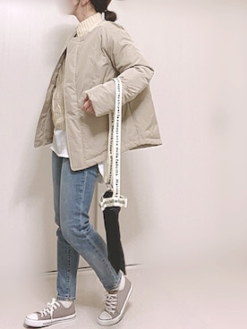 「ZOZO（ゾゾ）のスリムテーパードデニムパンツ［WOMEN］（デニムパンツ）」を使った、Ⓜ︎さん（レディース・152cm）の冬コーディネート