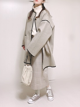 「パイピングコート」｜「アイテム（ハンドバッグ）」を使った、Ⓜ︎さん（レディース・152cm）の冬コーディネート