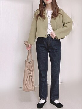 「ZOZO（ゾゾ）のスリムテーパードデニムパンツ［WOMEN］（デニムパンツ）」を使った、Ⓜ︎さん（レディース・152cm）の春コーディネート