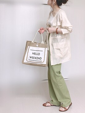 「sakishimatokyo（サキシマトーキョー）のアイテム（ノーカラージャケット）」を使った、Ⓜ︎さん（レディース・152cm）の春コーディネート