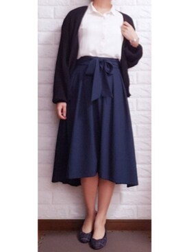 パンプスを使った 紺色スカート の人気ファッションコーディネート Wear