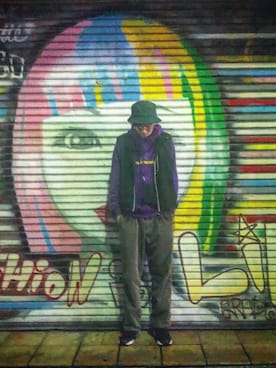 「USEDo（ユーズド）のアイテム（帽子）」を使った、rrr「相互」さん（メンズ・186cm）の春コーディネート