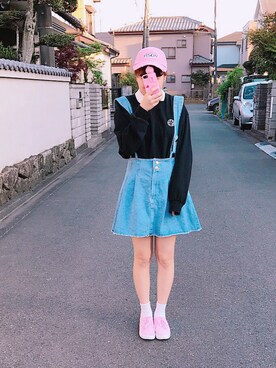 「VISION（ヴィジョン）のアイテム（帽子）」を使った、마이さん（レディース・158cm）の春コーディネート