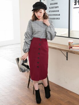 「red」｜「アイテム（キャスケット）」を使った、夢展望（YUMETENBO)さん（レディース・163cm）の冬コーディネート