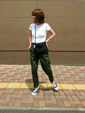 「カーキパンツ」｜m@yaさん（レディース・159cm）の夏コーディネート