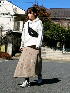 「AMERICAN HOLIC（アメリカンホリック）のフード付裏毛プルオーバー（パーカー）」を使った、m@yaさん（レディース・159cm）の春コーディネート