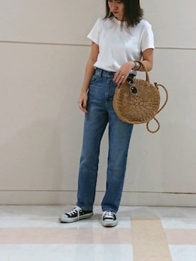 「ハイウエストストレートジーンズ」｜m@yaさん（レディース・159cm）の夏コーディネート