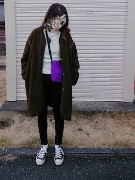 「UNIQLO（ユニクロ）のエクストラファインメリノリブタートルネックセーター（長袖）（ニット/セーター）」を使った、m@yaさん（レディース・159cm）の冬コーディネート