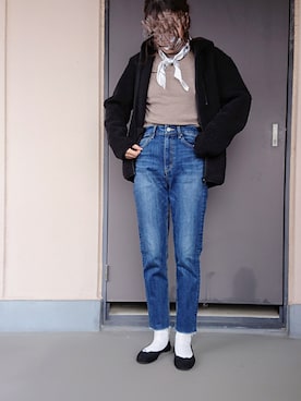 「テーパードデニム」｜「アイテム（その他アウター）」を使った、m@yaさん（レディース・159cm）の春コーディネート
