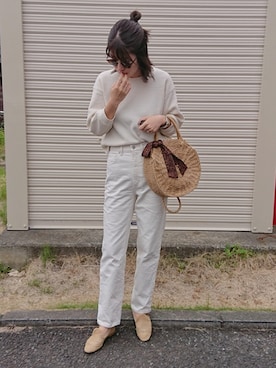 「ワッフルクルーネックＴ」｜「アイテム（財布/小物）」を使った、m@yaさん（レディース・159cm）の春コーディネート