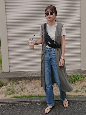 「ハイウエストストレートジーンズ」｜「アイテム（ワンピース/ドレス）」を使った、m@yaさん（レディース・159cm）の春コーディネート