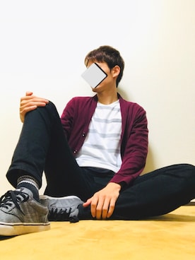 「BACK NUMBER（バックナンバー）の【BACK NUMBER】ボーダー長袖Tシャツ（Tシャツ/カットソー）」を使った、Aru さん（メンズ・186cm）の秋コーディネート