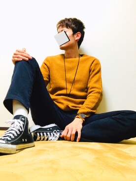 「H&M（エイチ・アンド・エム）のアイテム（ニット/セーター）」を使った、Aru さん（メンズ・186cm）の秋コーディネート