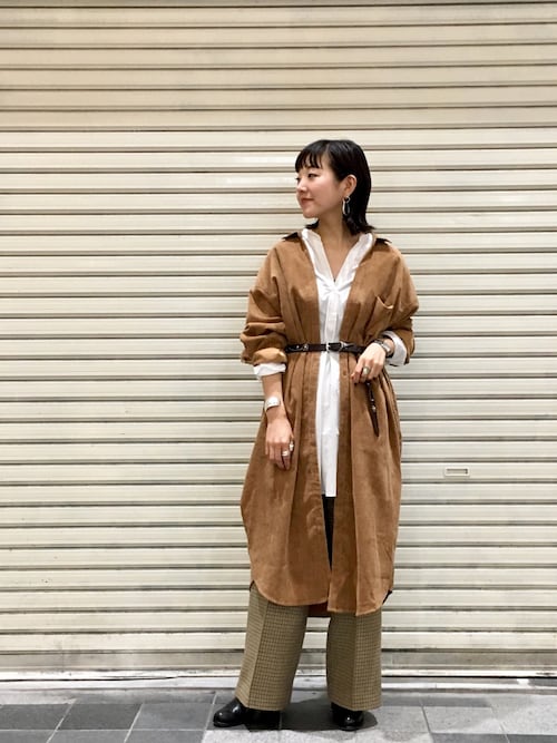 コーデュロイ シャツ ワンピース コーデ