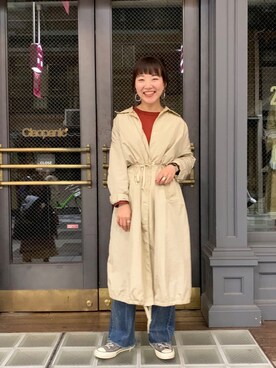 「アイテム（ナイロンジャケット、ゴールド系）」を使った、てらさんさん（レディース・157cm）の冬コーディネート
