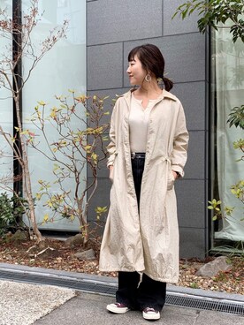 「春コート」｜「アイテム（ナイロンジャケット）」を使った、てらさんさん（レディース・157cm）の冬コーディネート