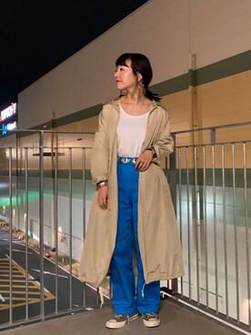 「アイテム（ナイロンジャケット、ゴールド系）」を使った、てらさんさん（レディース・157cm）の春コーディネート