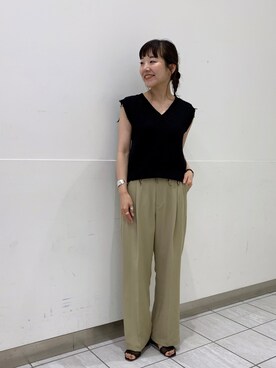 「CIAOPANIC（チャオパニック）の【WEB限定】センタープレスタックパンツ（その他パンツ）」を使った、てらさんさん（レディース・157cm）の夏コーディネート