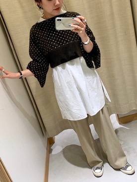 「ピスタチオ」｜「アイテム（チュニック）」を使った、てらさんさん（レディース・157cm）の夏コーディネート